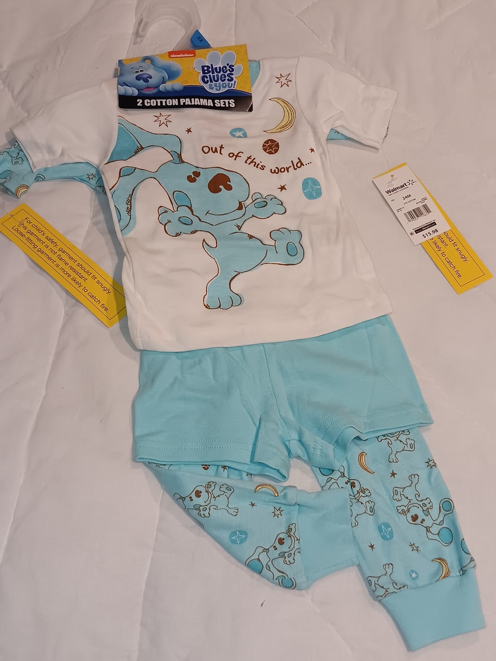 Kids' Light Blue and White 🍑 Cotton One-Piece Pajama Set
